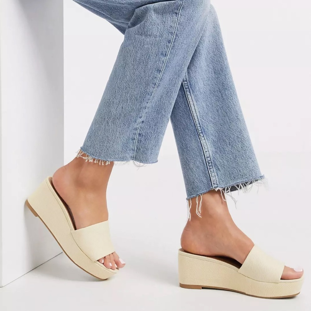 Ecru Wedge Slides